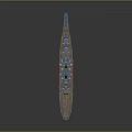 Detailed Battleship Weapon Model With Gray Hull Red Bottom Deck Turrets And Bridge